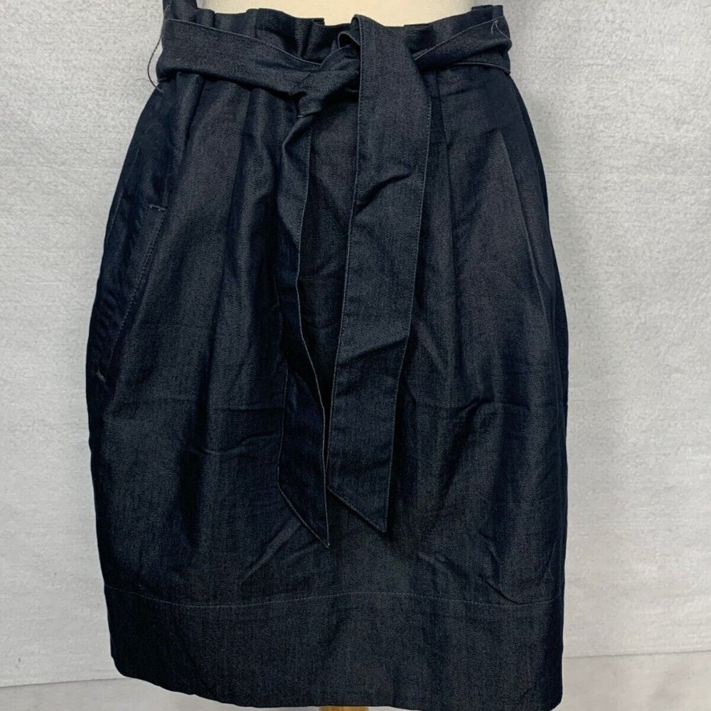 Mossimo Womens's 12 Dark Navy Belted Paper Bag Waist Knee Length A Line Skirt